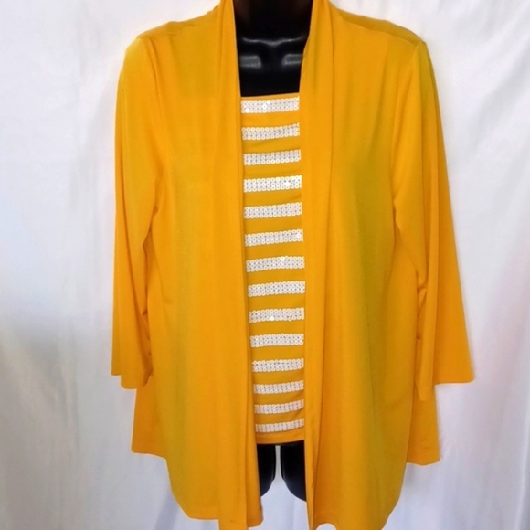 Bob Mackie Wearable Art Drape Jacket  Yellow w/Sequin Tank Top 2 Piece - Picture 1 of 8